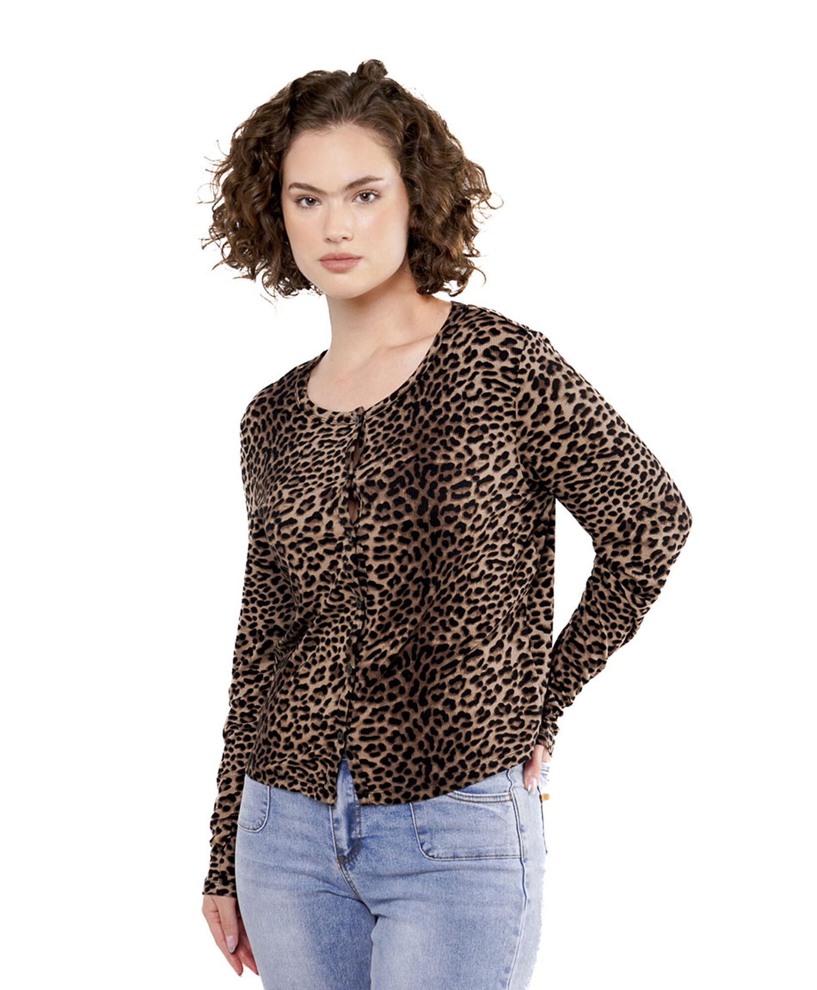 Polera mujer animal print botones 1 Polera mujer animal print botones