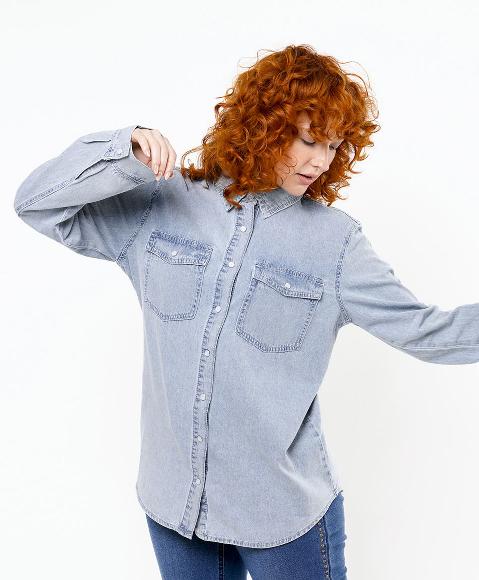 Blusa mujer denim bolsillos botones 1 Blusa mujer denim bolsillos botones