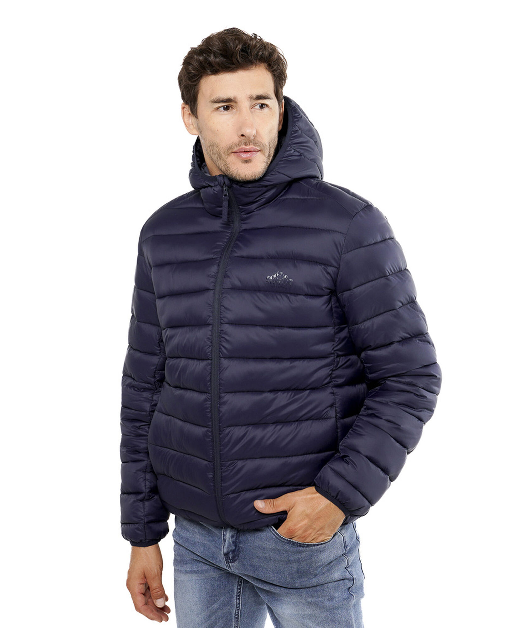 Parka hombre azul gorro 
