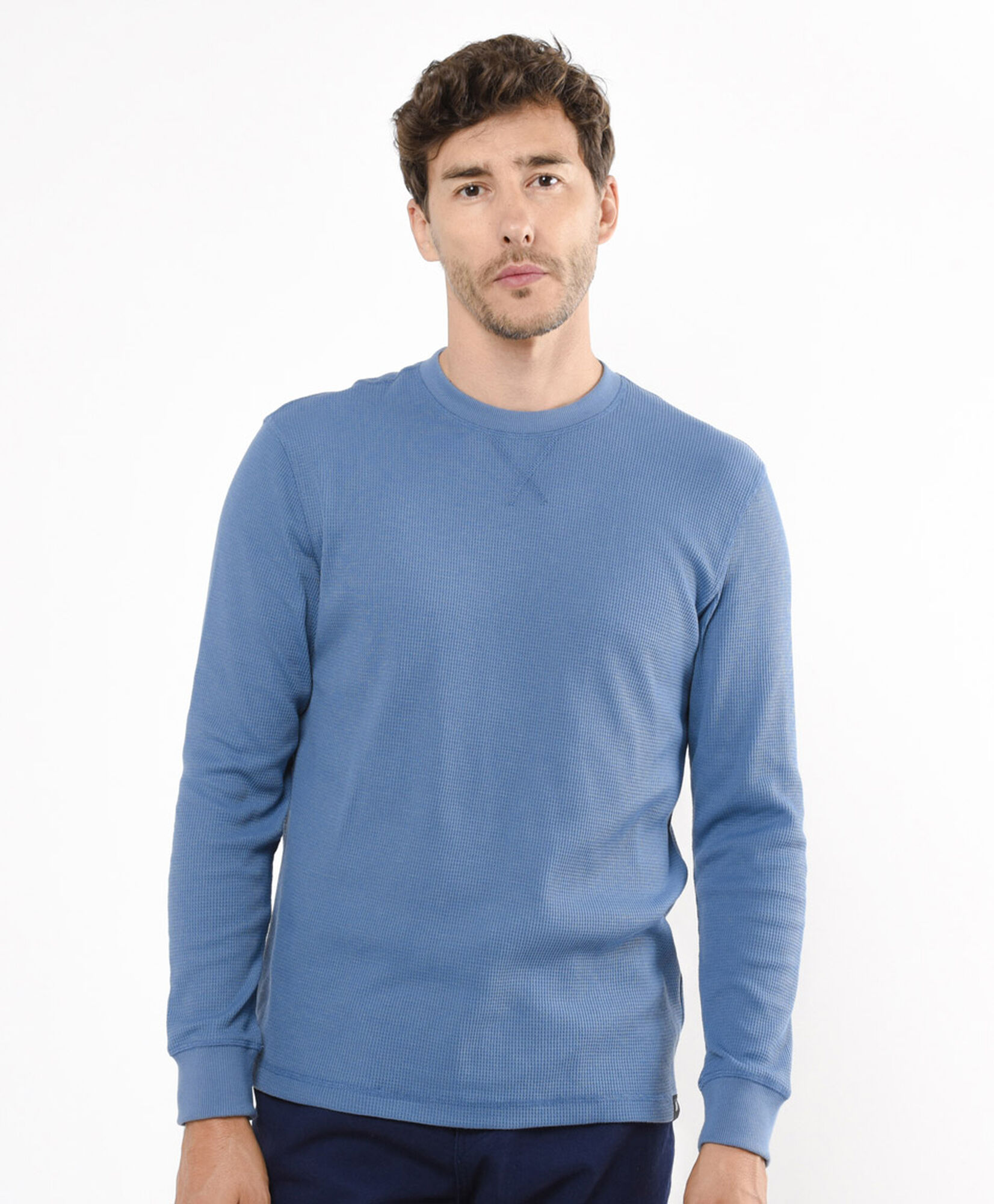 Polera hombre azul manga larga 