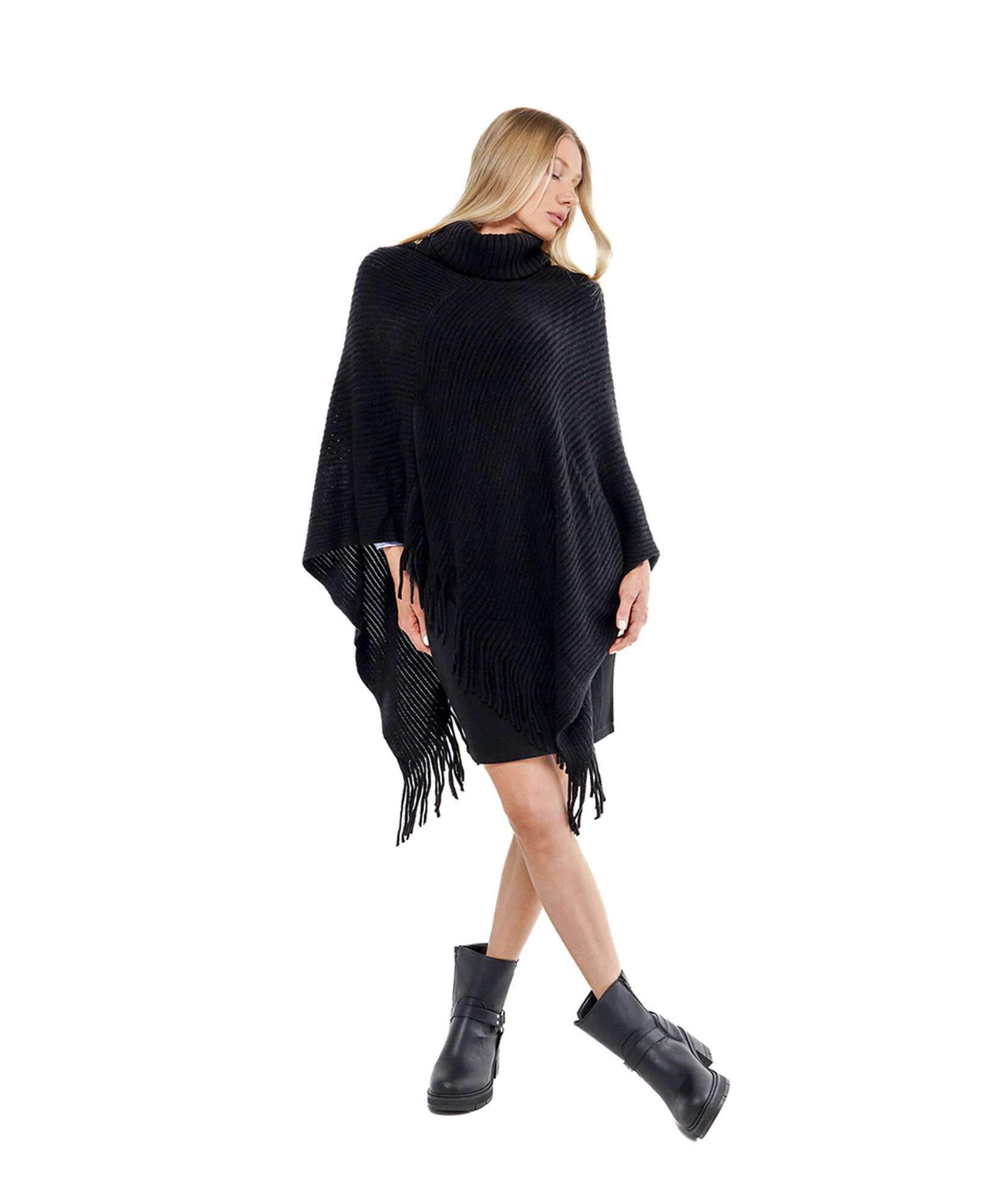 Poncho mujer acanalado cuello alto 