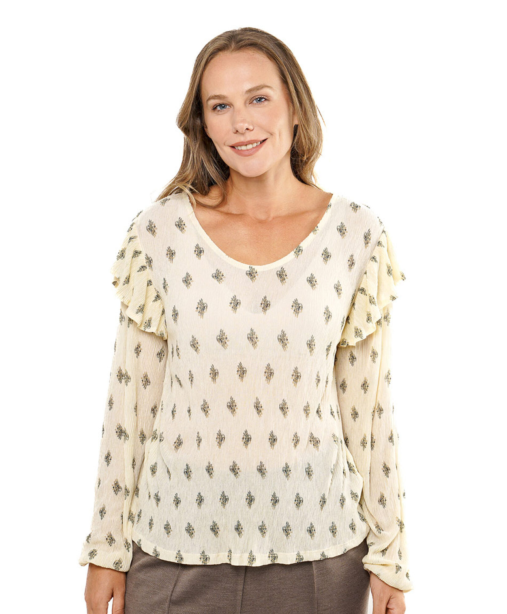 Polera mujer print vuelos en hombro 4 Polera mujer print vuelos en hombro