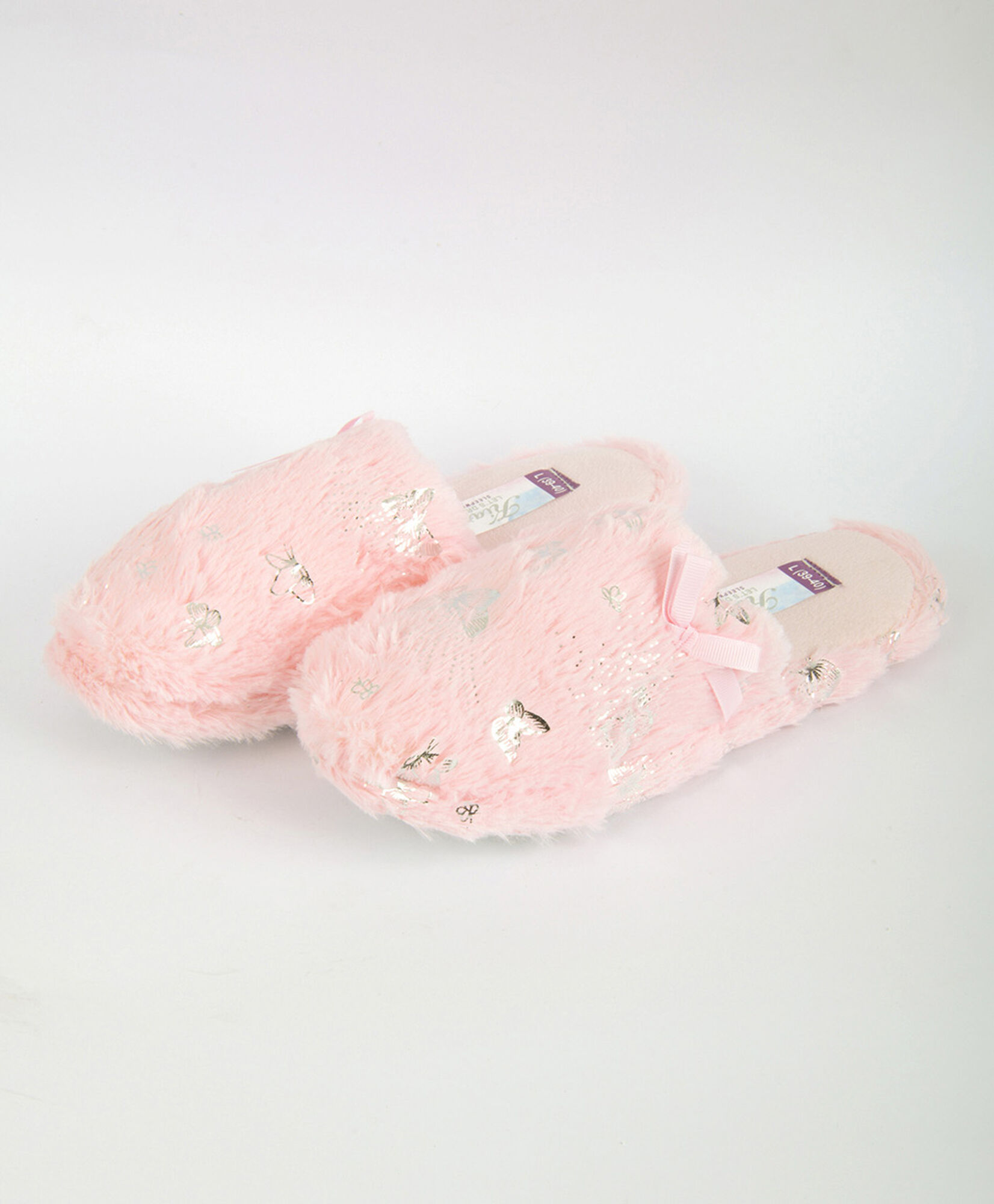Pantufla mujer brillos mariposas rosada 