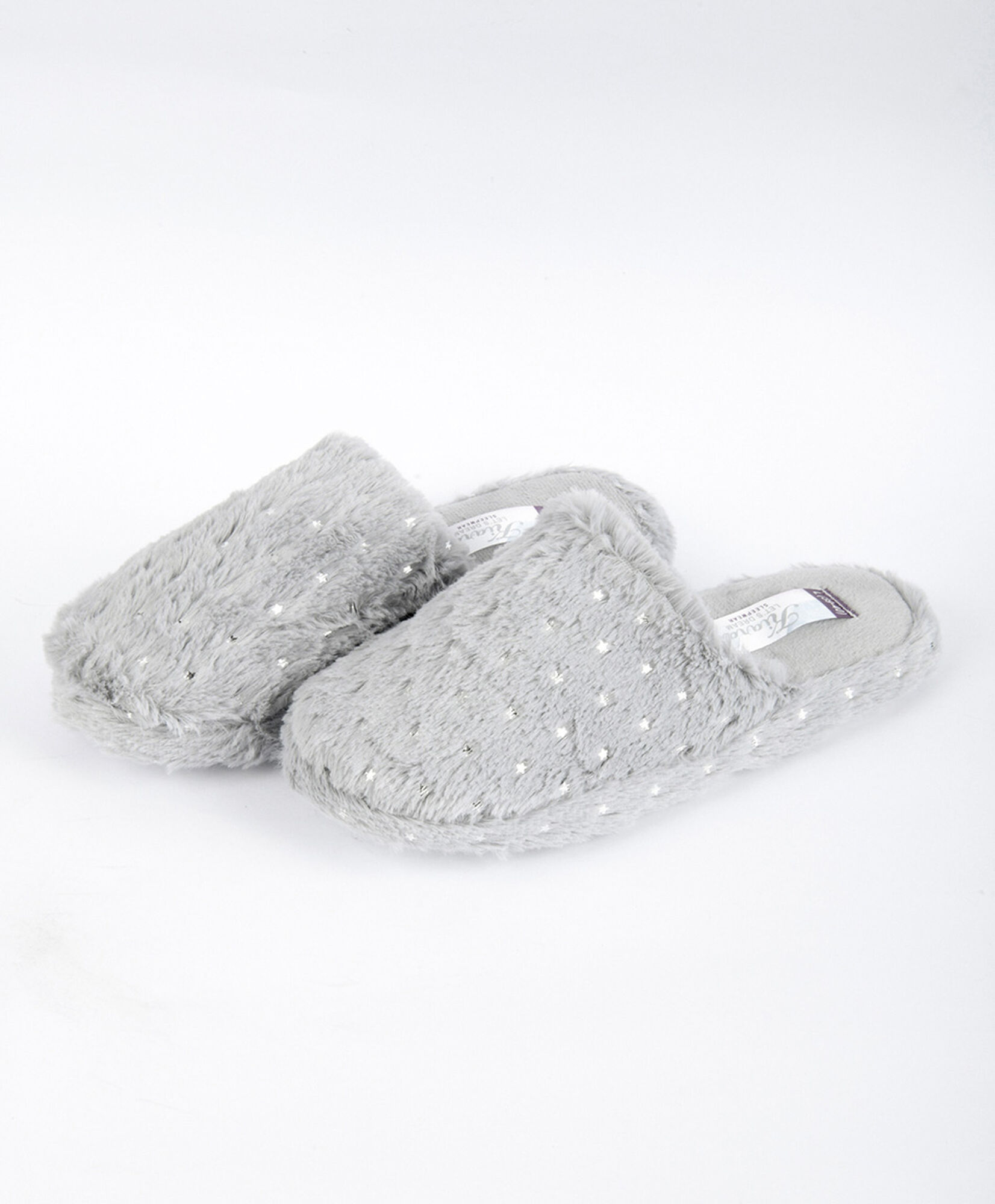 Pantufla mujer brillos gris 