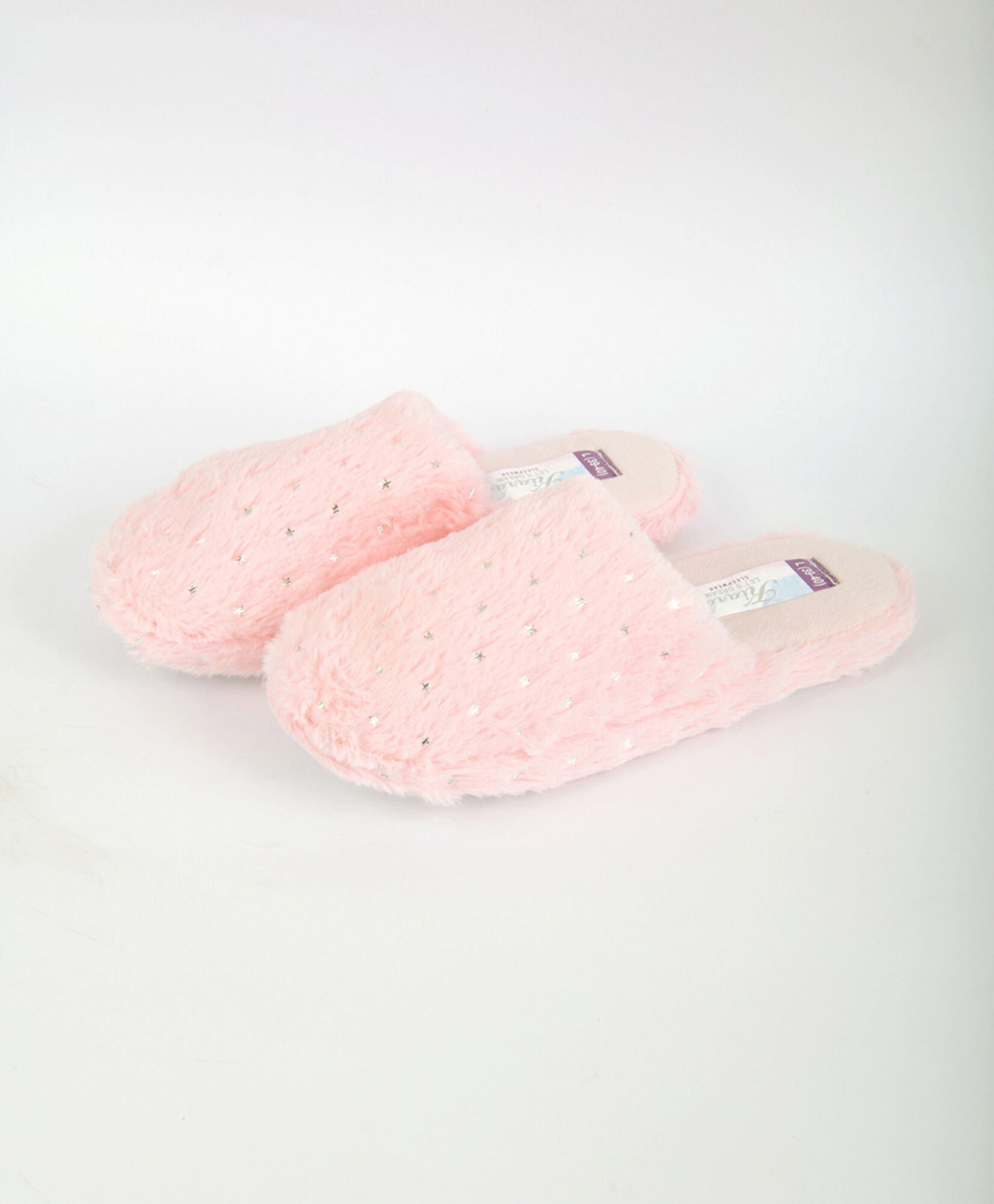 Pantufla mujer brillos rosada 