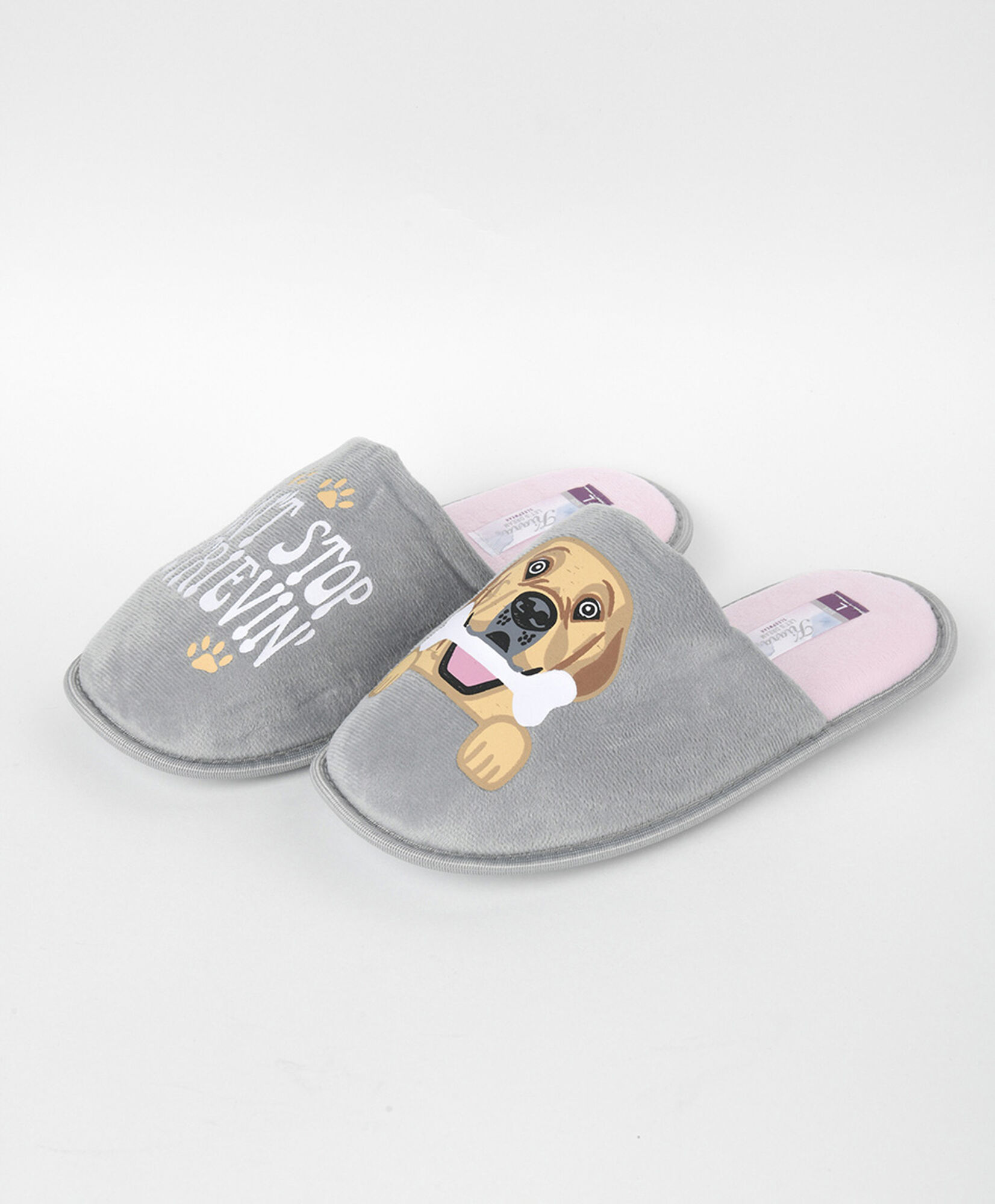Pantufla mujer perrito y frase 