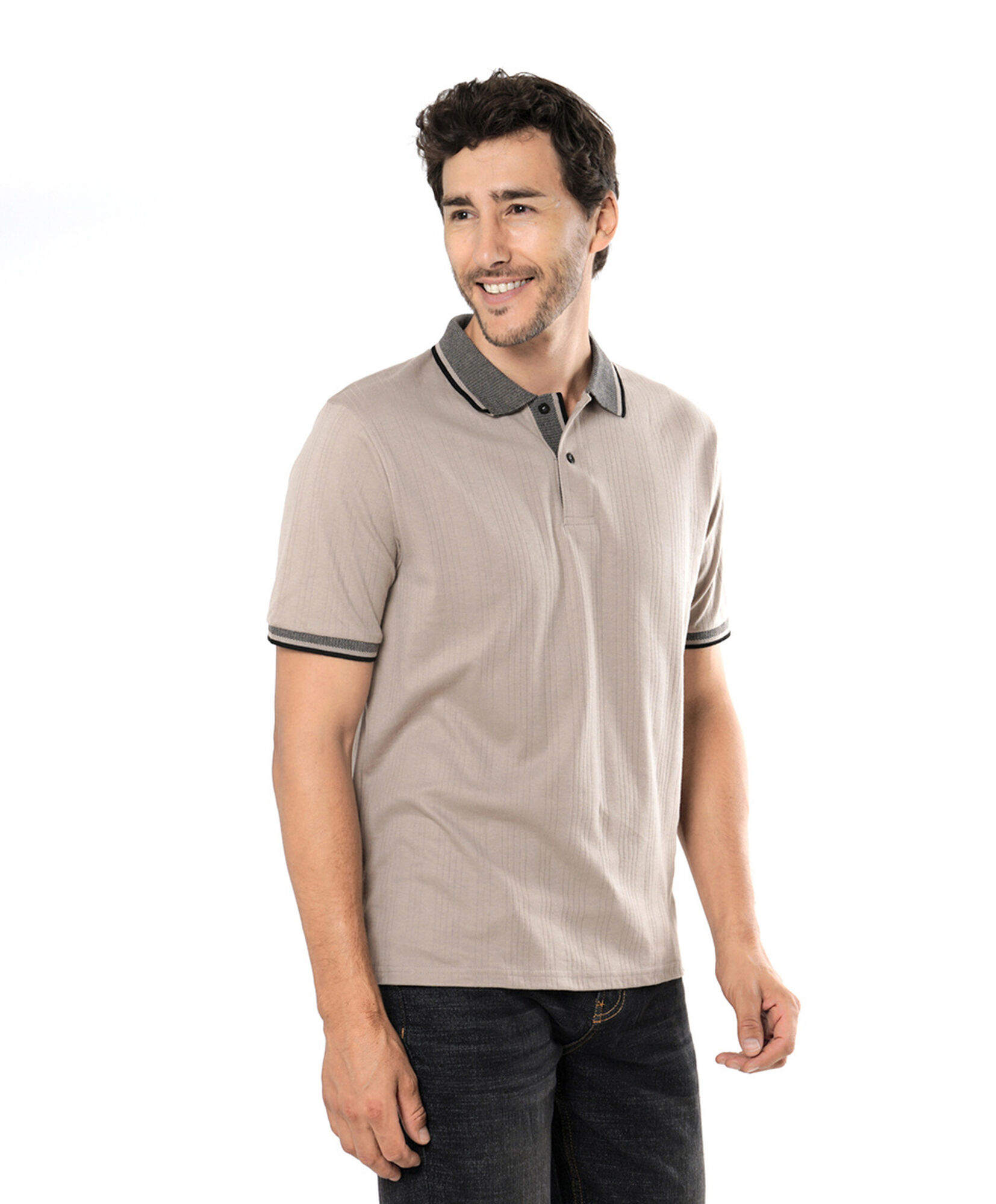 Polera hombre bicolor cuello piqu&eacute; 